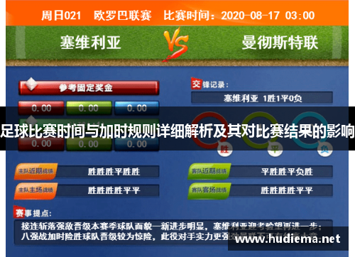 足球比赛时间与加时规则详细解析及其对比赛结果的影响